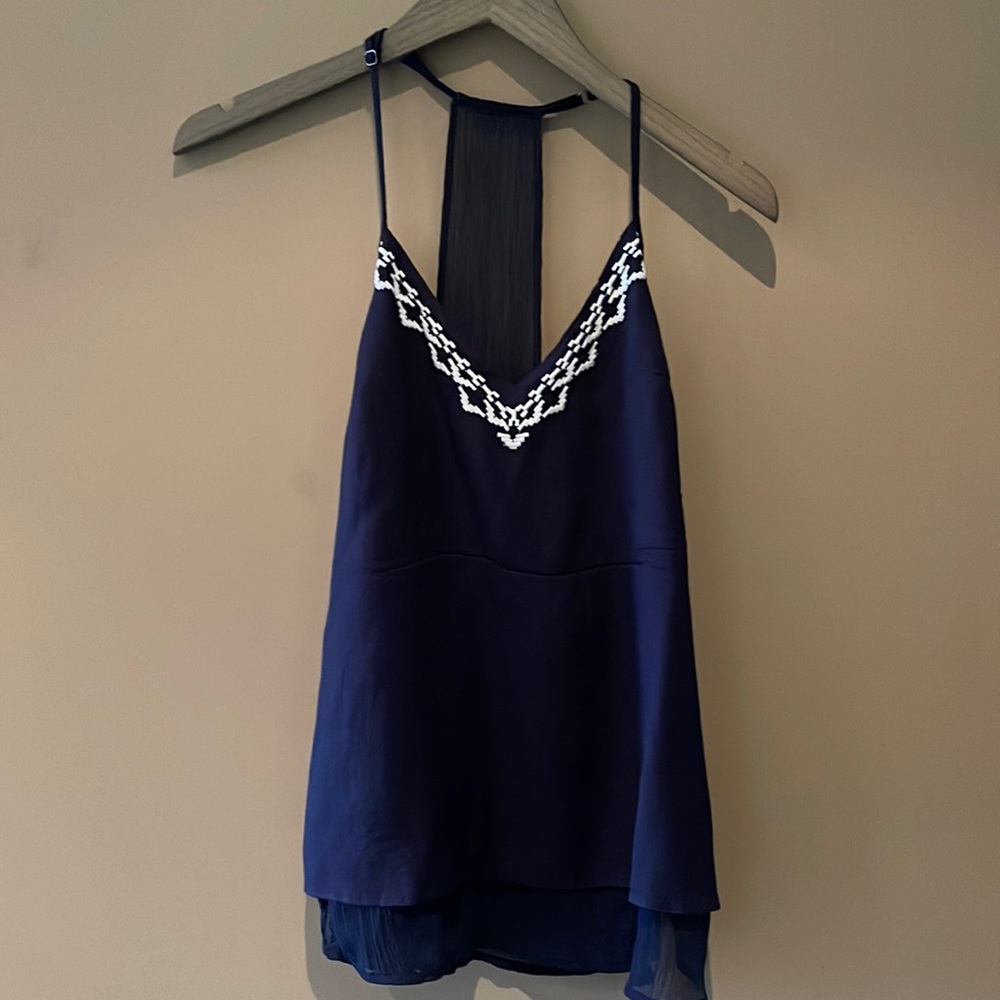 Lucky brand navy blue tank top with embroidery front